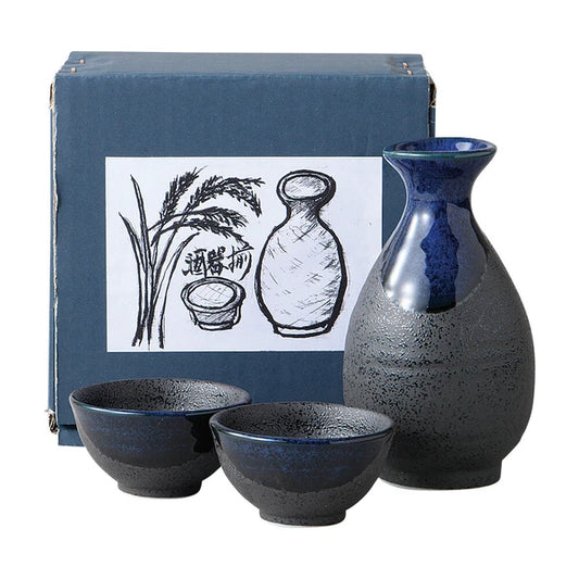 ギフト[箱入り] 黒吹青流　酒器揃　(徳利1個盃2個)